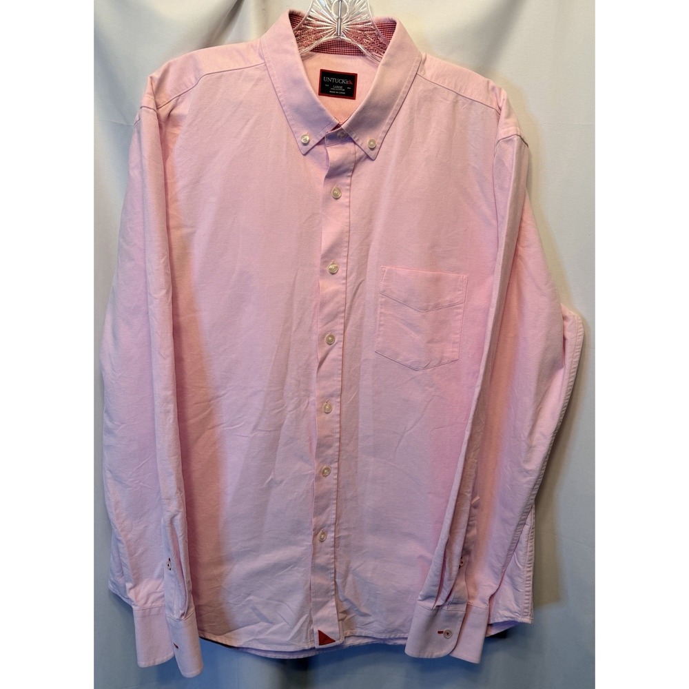 UNTUCKit Men's Large Pink 100% Cotton Long Sleeve Collared Shirt Preppy Colorful